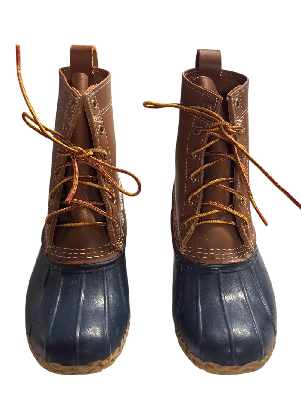 Ends 8/1 L.L. Bean Brown Leather Navy Rubber Duck Boots 9 - Picture 9 of 9